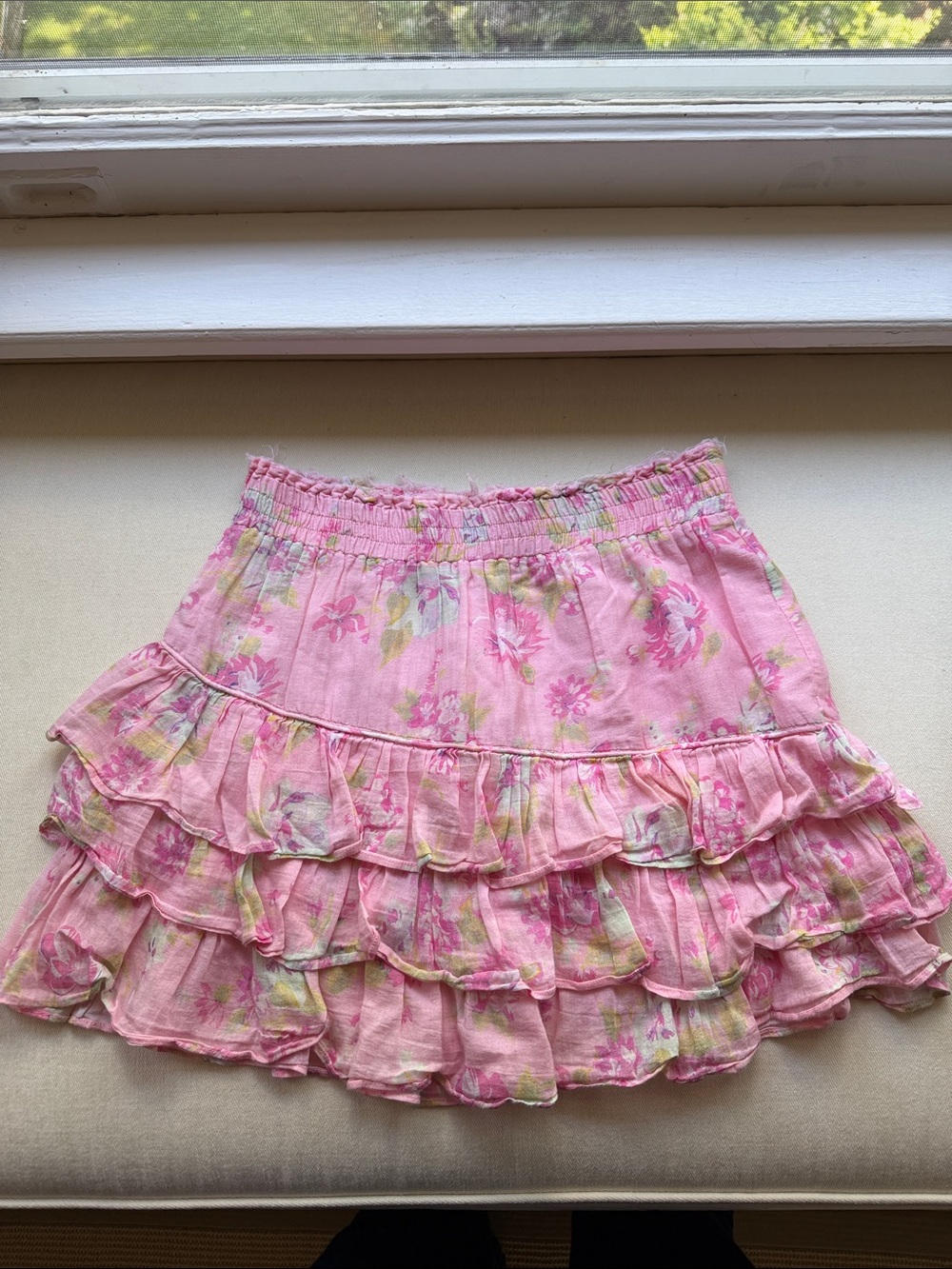 LoveShackFancy Pink Floral Tiered Mini Skirt M